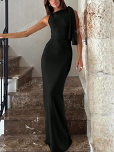 Solid One Shoulder Mermaid Hem Elegant Longline Dress